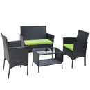 4 PC Rattan Patio Furniture Set Outdoor Patio Cushioned Seat Wicker Sofa Green Cushion