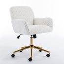A&A Furniture Rabbit Hair Office Chair With Golden Base, Adjustable